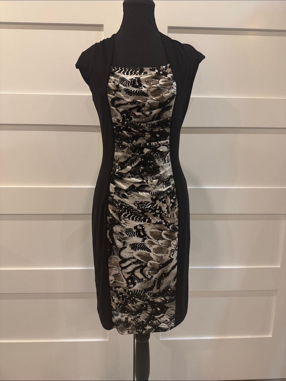 Joseph Ribkoff Black and Cream Printed Sheath Dress